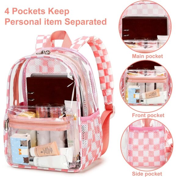 New Beautiful Pink White Clear Small Backpack for Girls, Women's (12x12x6) - Picture 9 of 9